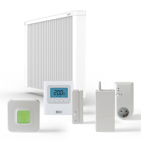 ELKATHERM Electric panel storage heater PL300, PLD300, Radio thermostat standard 716, Surface mount receiver 714, Open window detection 710K or 710G, Router 701UK, ErP-Ready